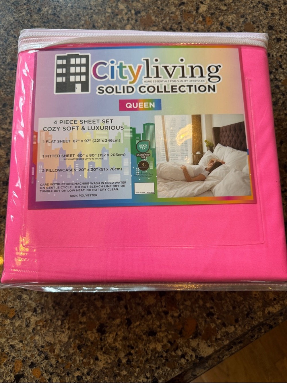 Home Essentials City Living Solid Collection Queen Sheet Set - Bright Pink